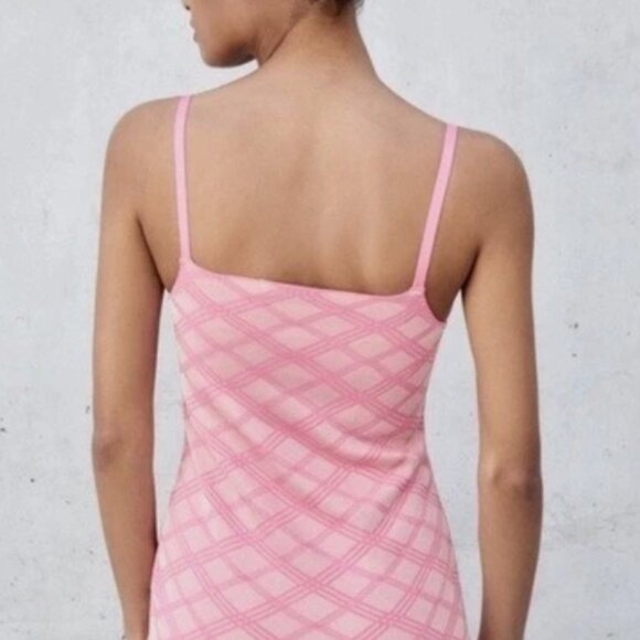 NWT Zara Diamond Jacquard Knit Textured Pink Square Neck Bodycon Mini Dress - Picture 3 of 5